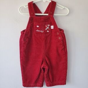 Baby Boy Small Wonders Red Corduroy Embroired Overalls Sz 6-9 Mos Casual Holiday